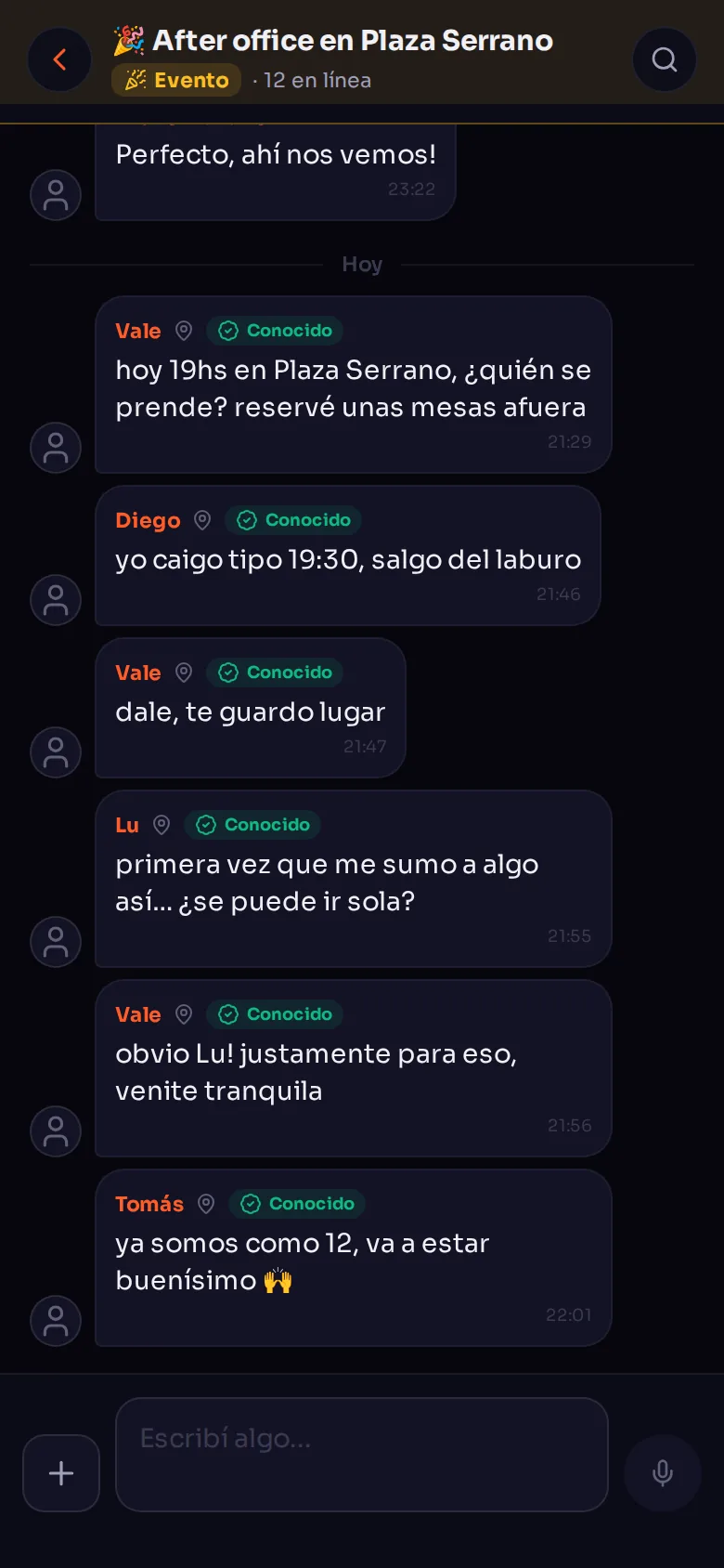 Pantalla de un evento en Punto: la sala del plan con la gente que va